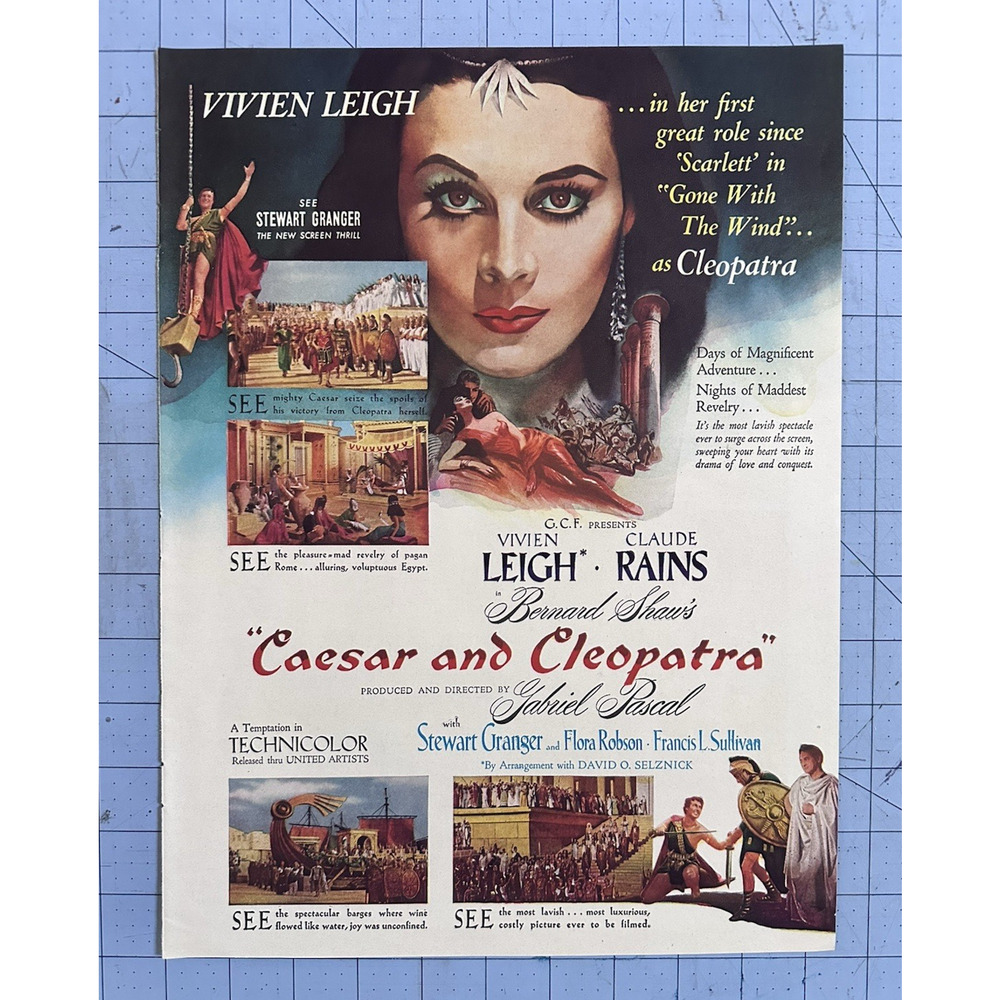 1946 Vintage Vivian Leigh Caesar and Cleopatra Film Print Ad